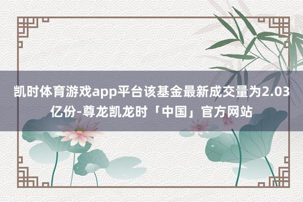 凯时体育游戏app平台该基金最新成交量为2.03亿份-尊龙凯龙时「中国」官方网站
